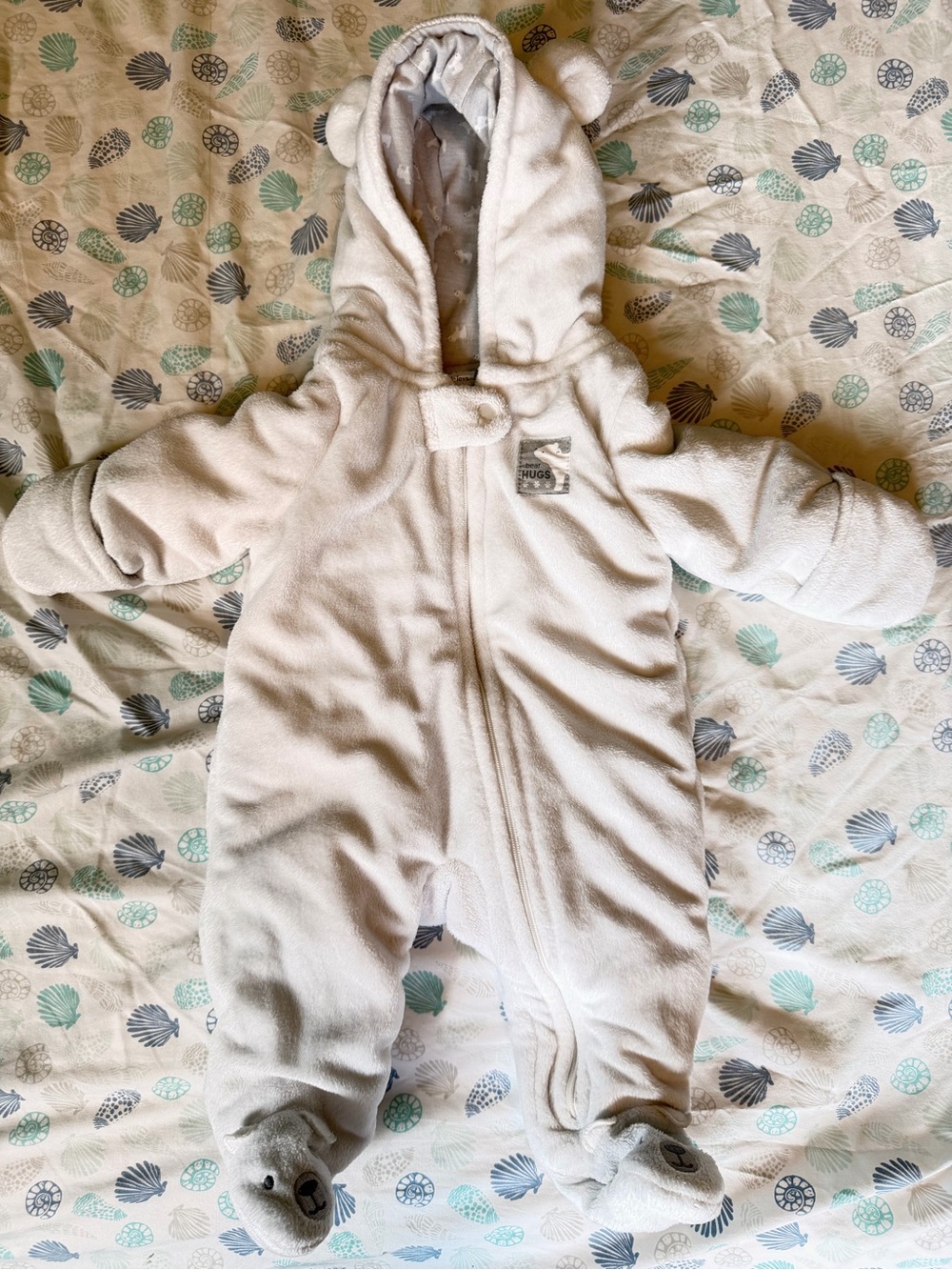 Baby Bear White One-Piece Bunting with Hood